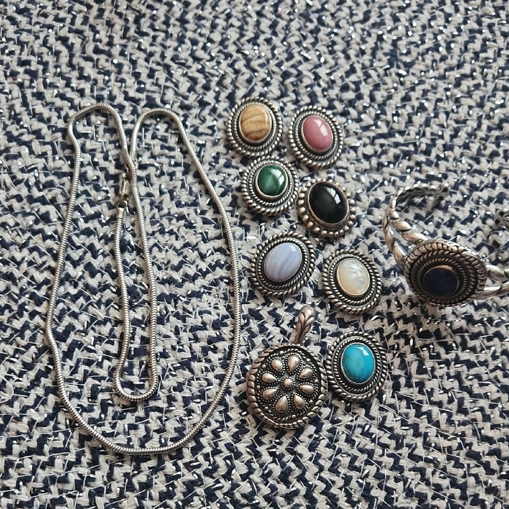 Elegant Sterling Silver and Multicolor Stone Jewelry Set